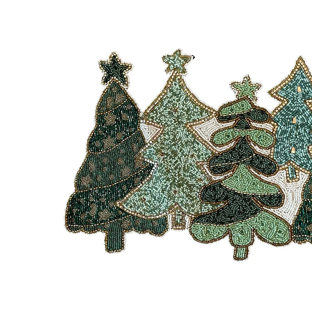 Christian Lacroix Christmas Tree Beaded Table Runner Centerpiece 13x36 Green NEW